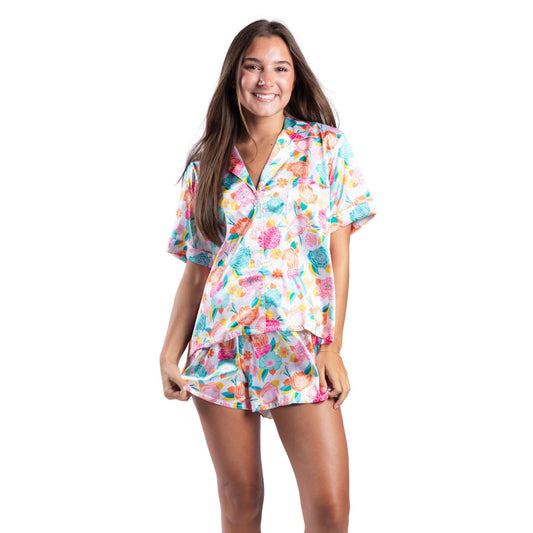 In Full Bloom Satin Pajama Short Set S
