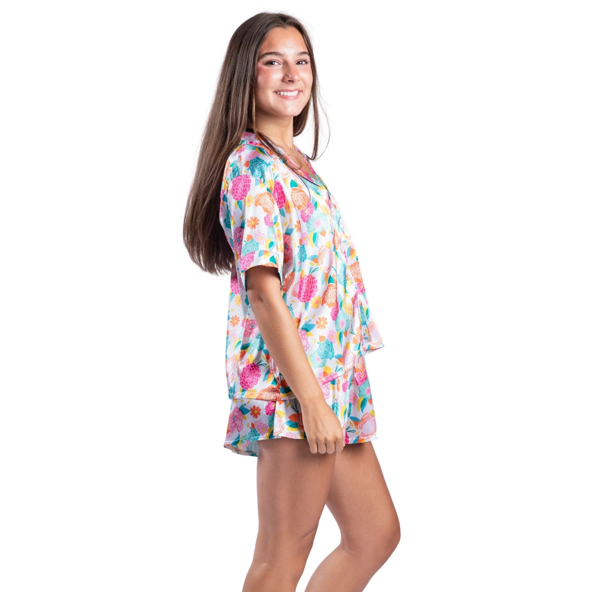 In Full Bloom Satin Pajama Short Set S