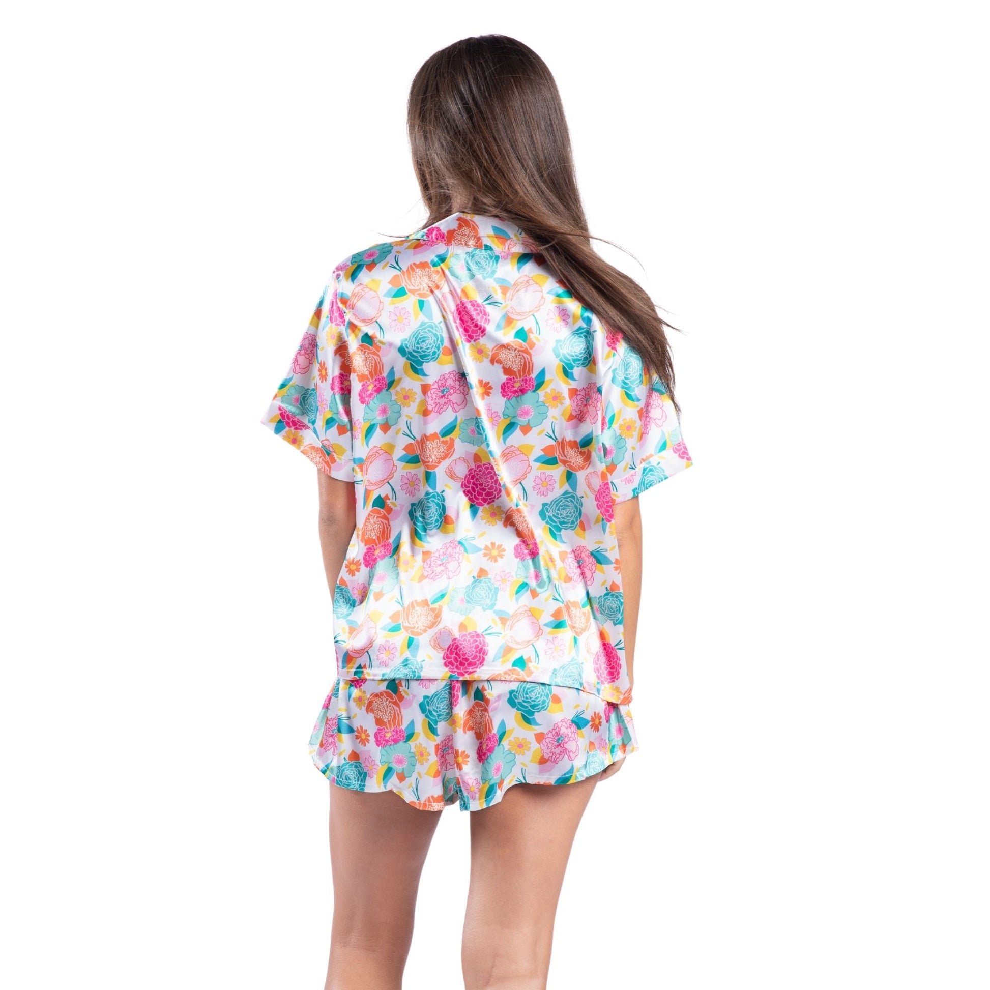 In Full Bloom Satin Pajama Short Set S