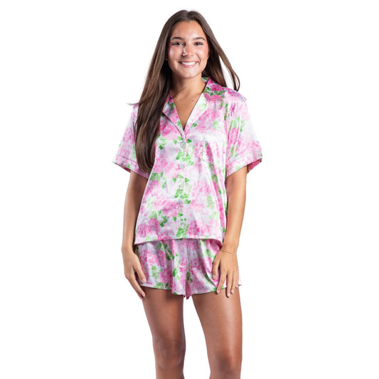 Darling Hydrangea Satin Pajama Short Set S