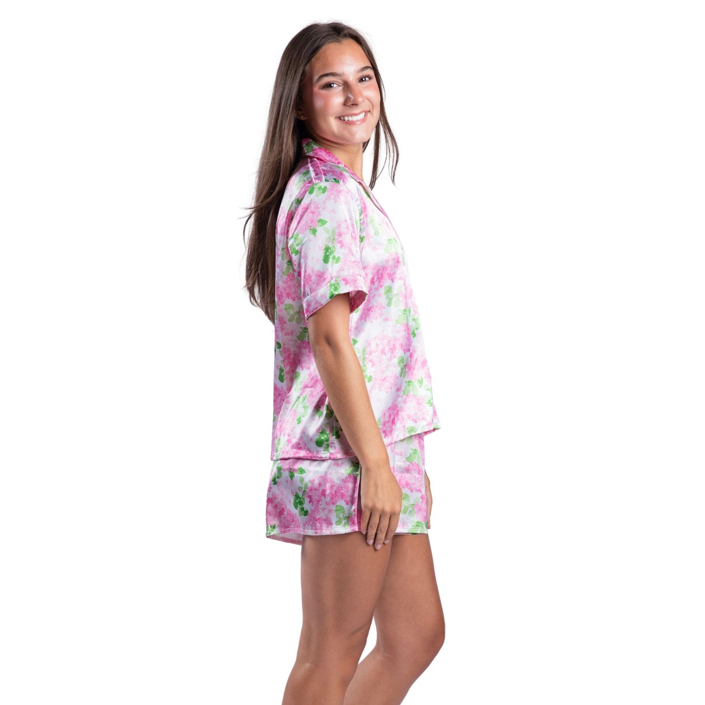 Darling Hydrangea Satin Pajama Short Set S