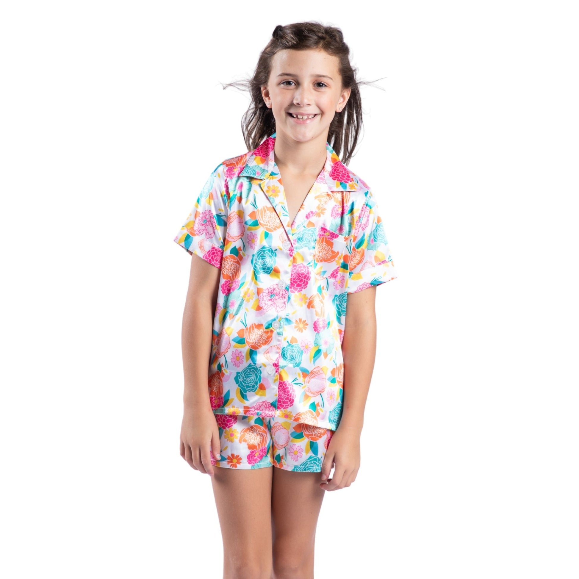 Kids In Full Bloom Satin Pajama Short Set S