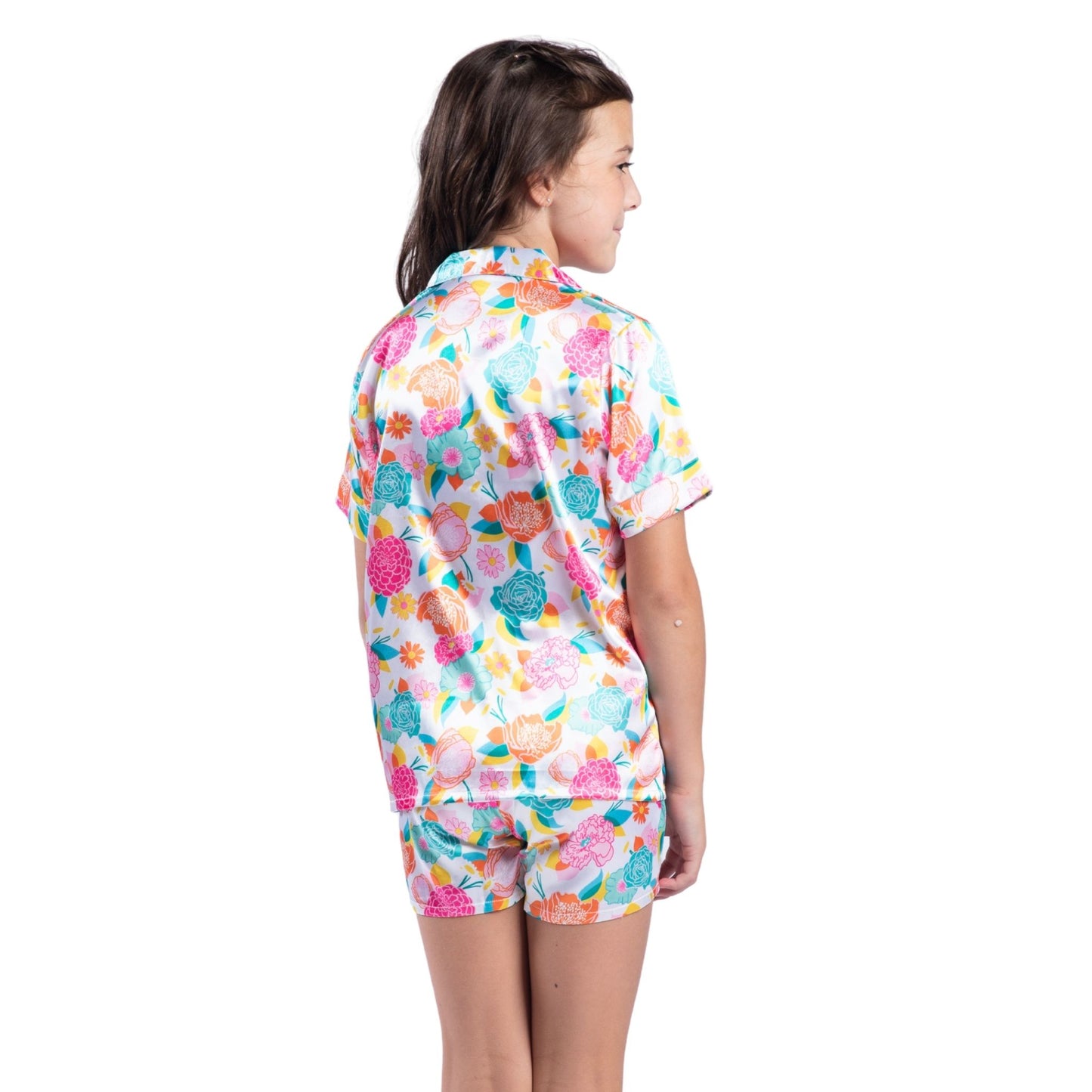 Kids In Full Bloom Satin Pajama Short Set S