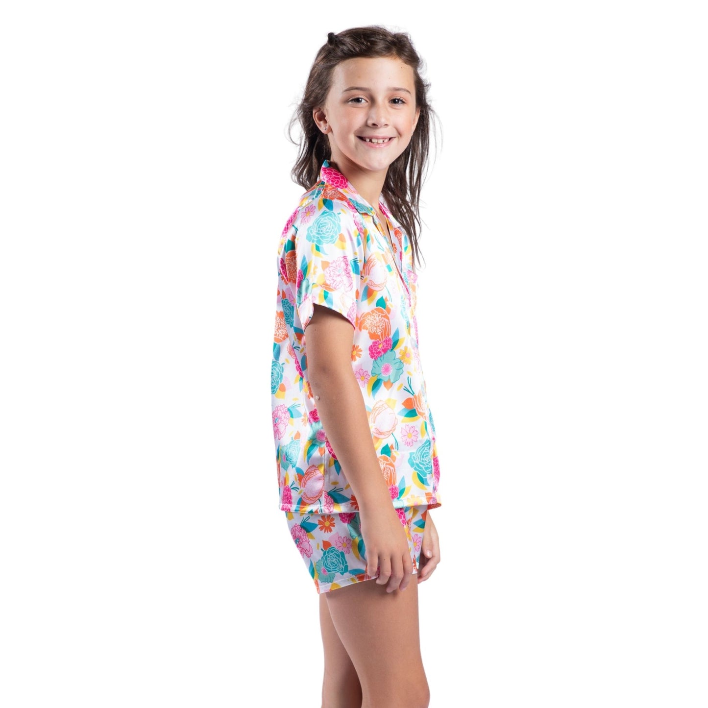 Kids In Full Bloom Satin Pajama Short Set S
