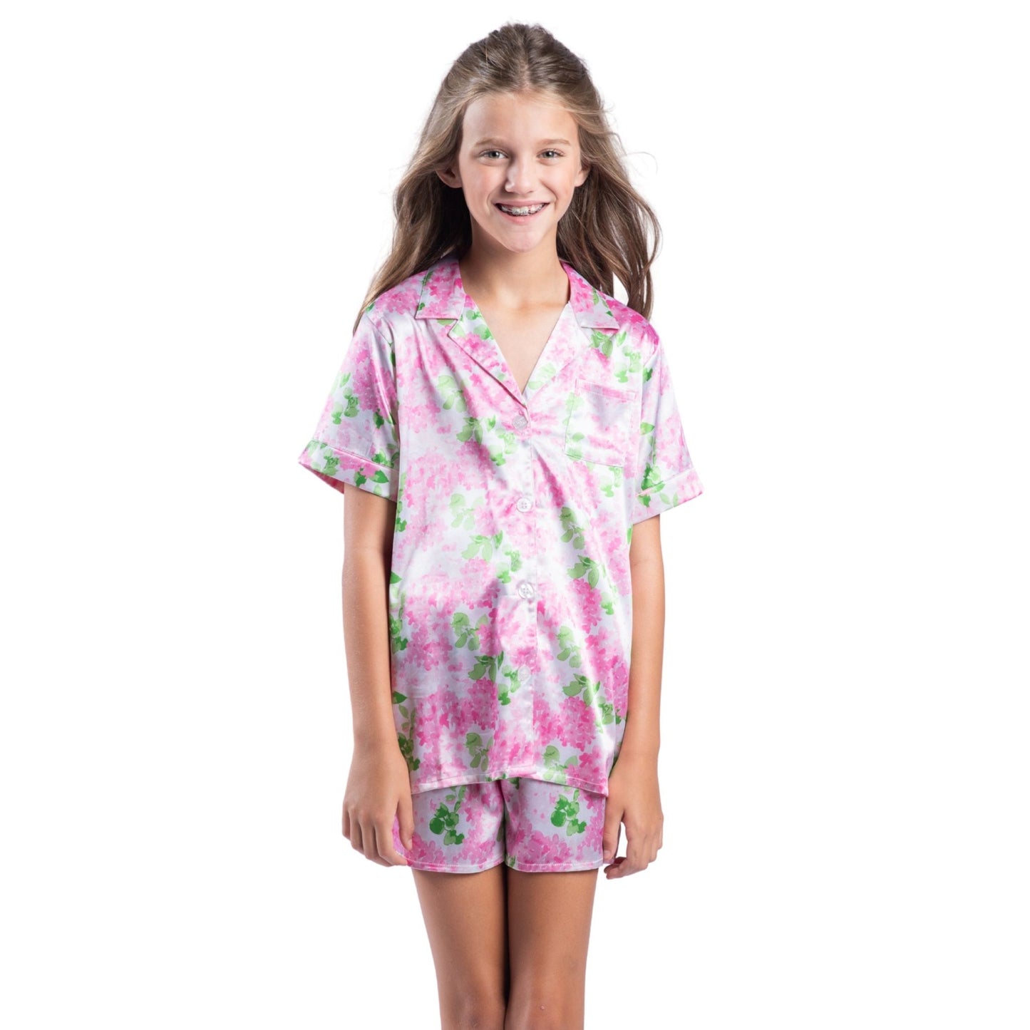 Kids Darling Hydrangea Satin Pajama Short Set S