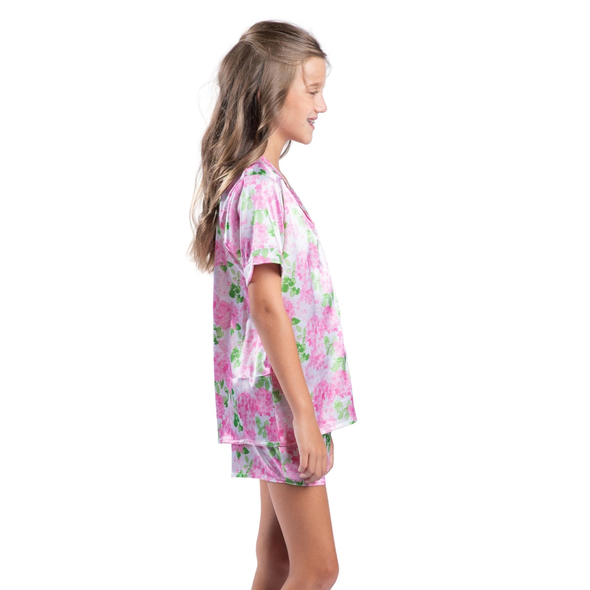 Kids Darling Hydrangea Satin Pajama Short Set S
