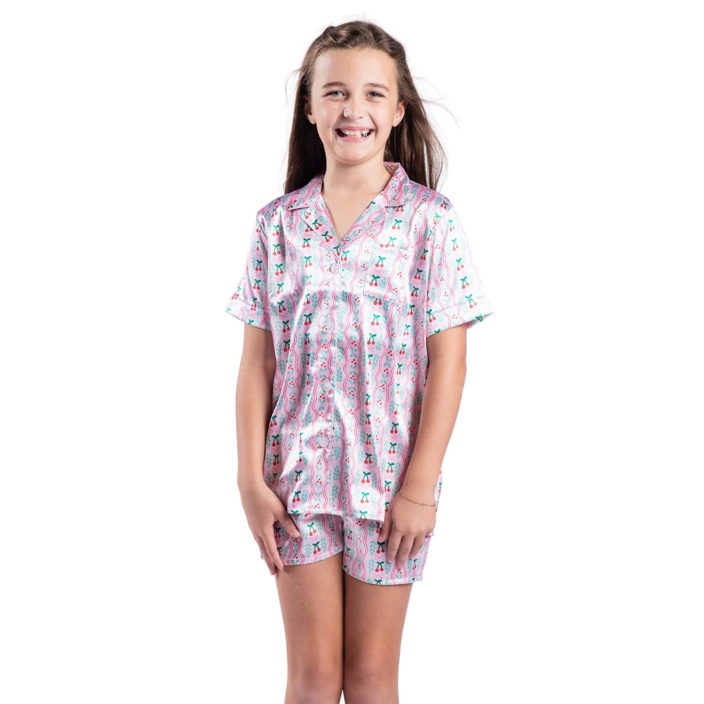 Kids Cherry on Top Satin Pajama Short Set S