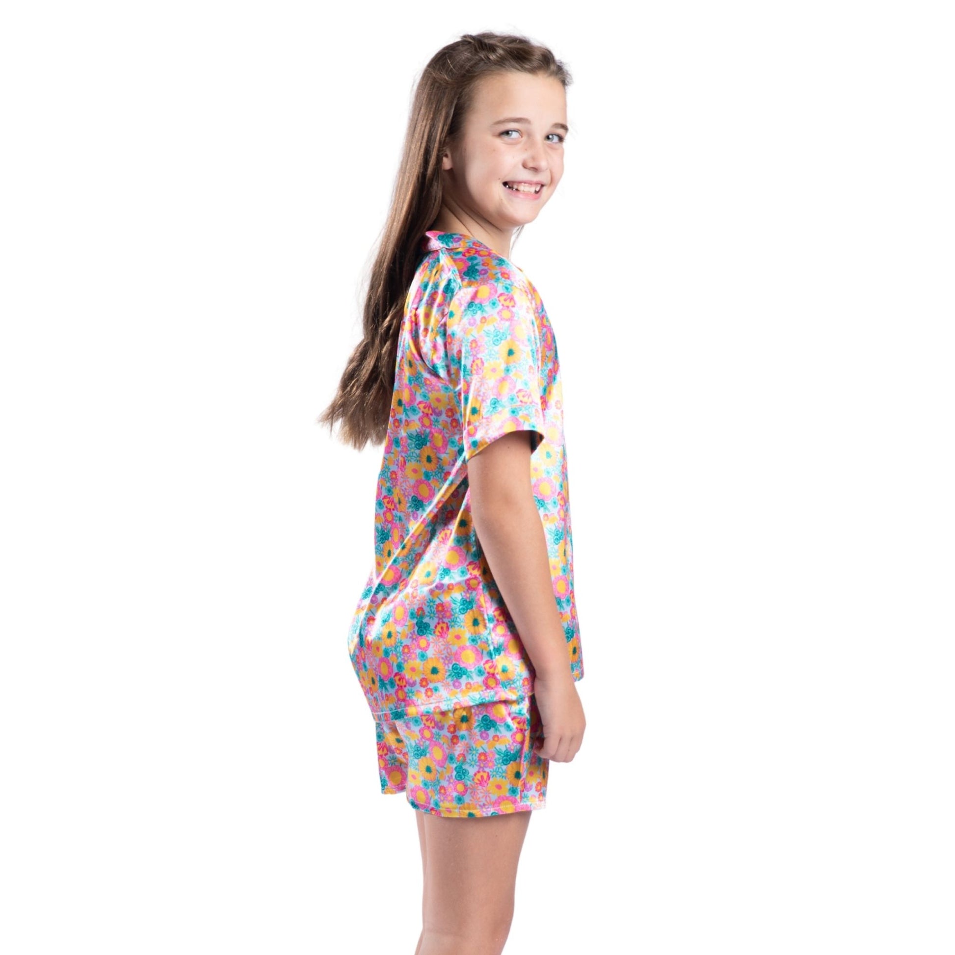 Kids Bold Floral Satin Pajama Short Set S