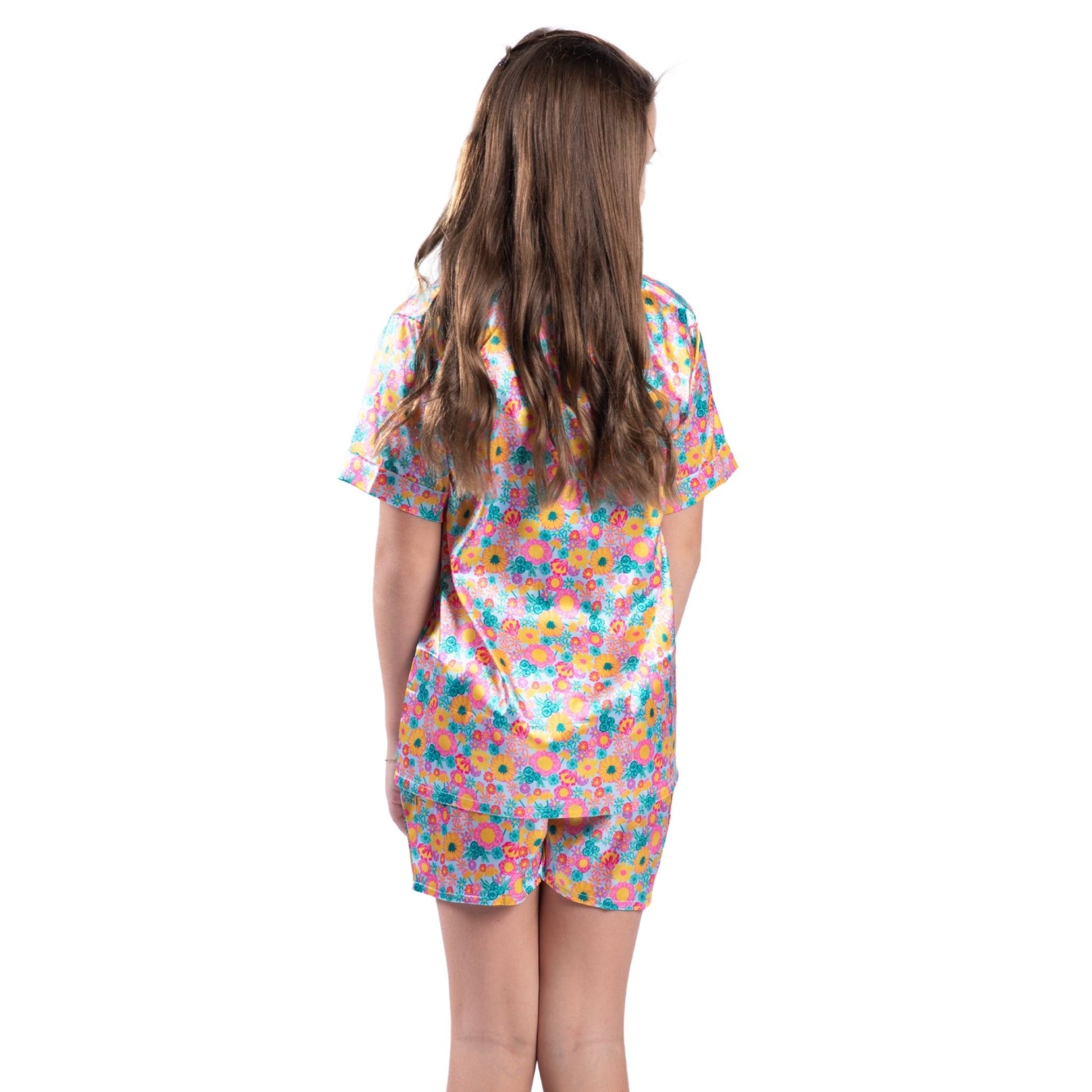 Kids Bold Floral Satin Pajama Short Set S