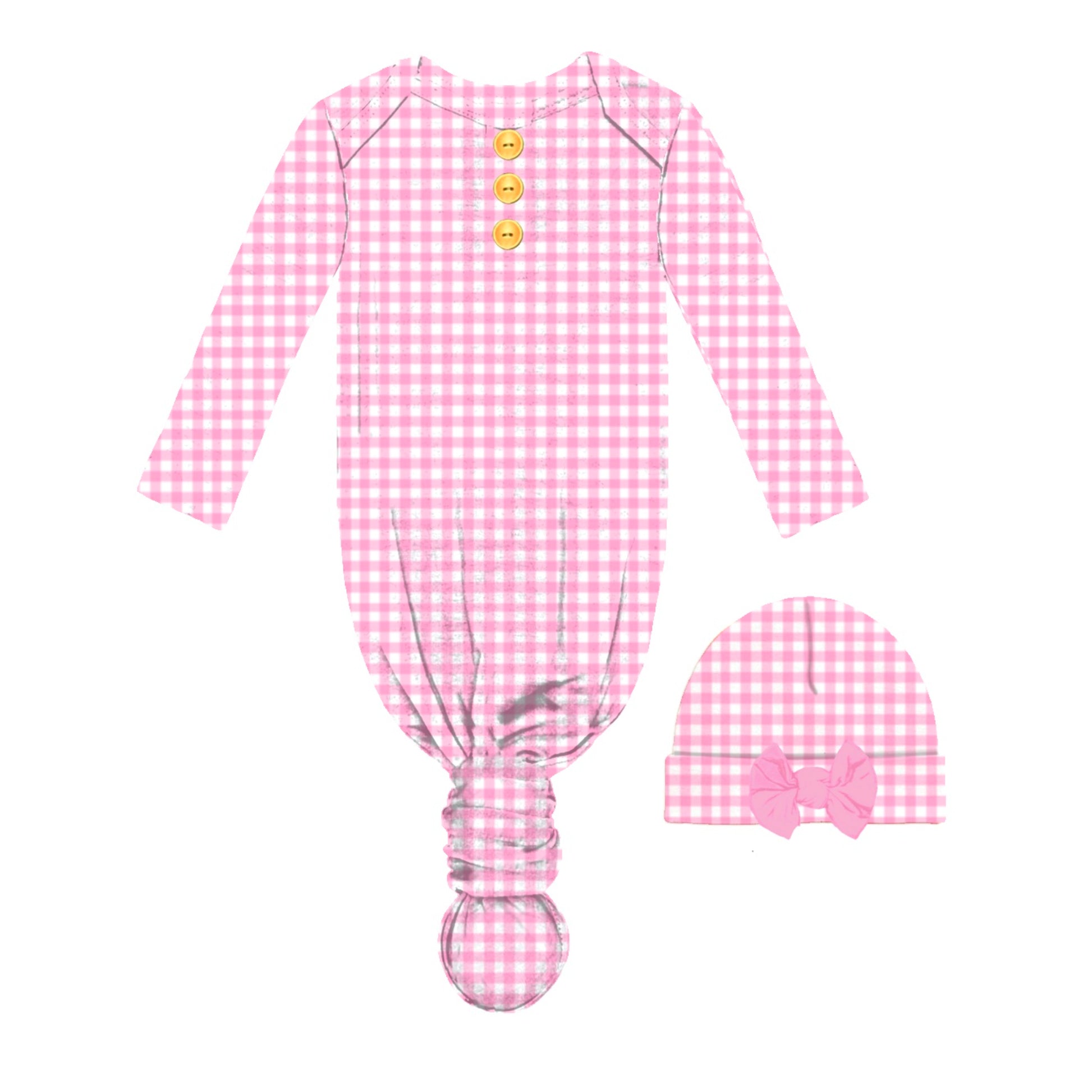 Kids Strawberry Picnic Bamboo Gown and Beanie Set