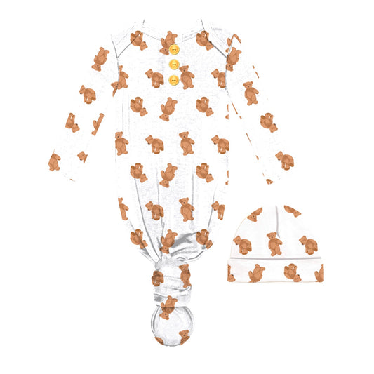 Kids Buckley Bear Bamboo Gown and Beanie Set