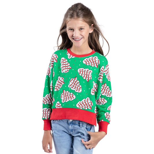 Kids Sweet Christmas Green Crew Neck Sweatshirt S