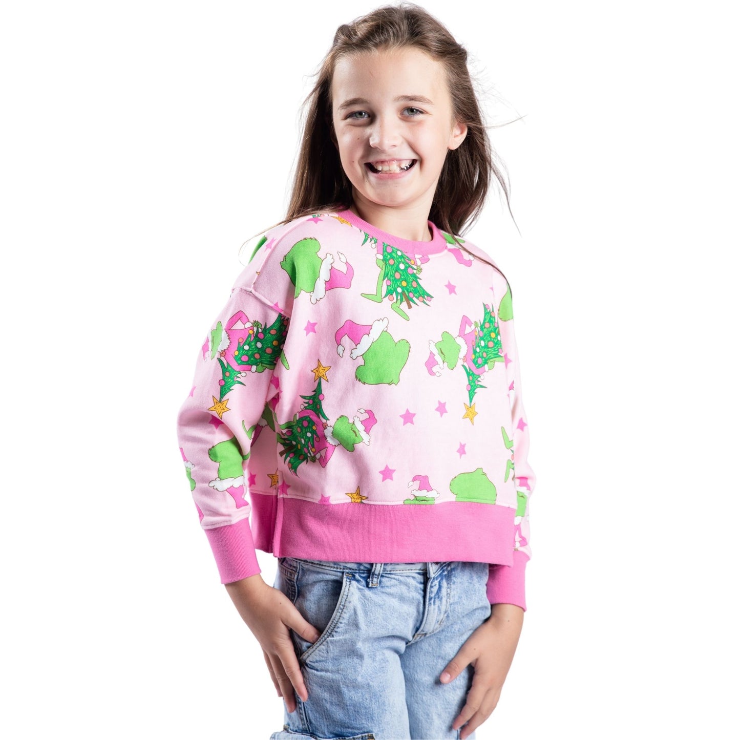 Kids Merry Mischief Pink Crew Neck Sweatshirt S