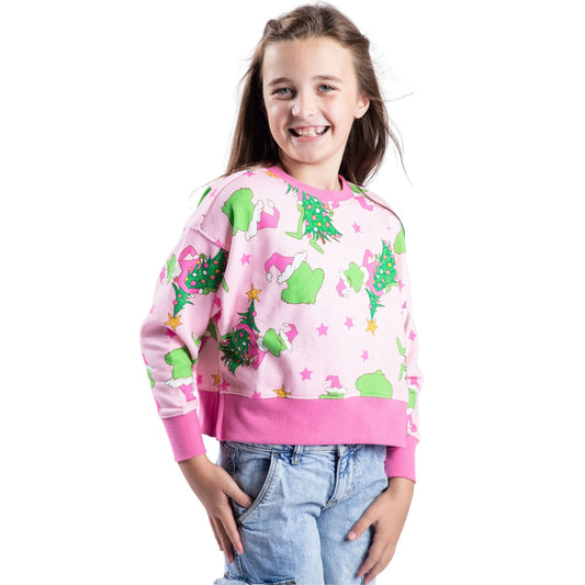 Kids Merry Mischief Pink Crew Neck Sweatshirt S