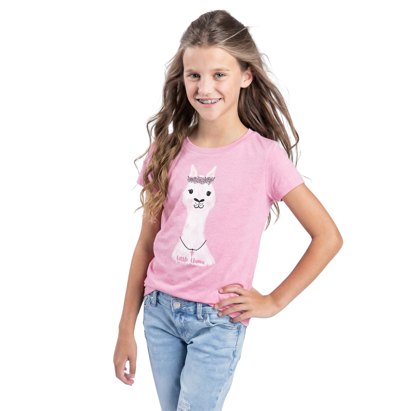 Kids Little Llama Light Pink T-Shirt - Soft Cotton Graphic Tee