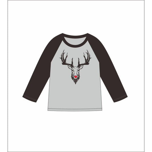 Kids Red Nose Deer 3/4 Sleeve T-Shirt XS