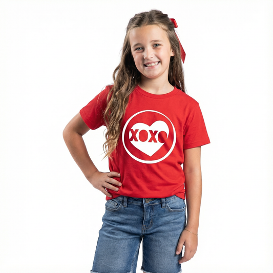 Kids XOXO Red T-Shirt - Girls Short Sleeve Crew Neck Top