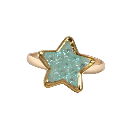 Kids Gold Ring with Mint Star Druzy