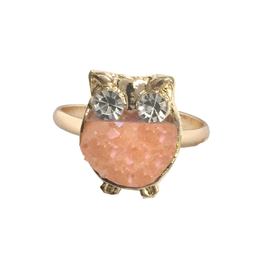 Kids Gold Ring with Peach Owl Druzy
