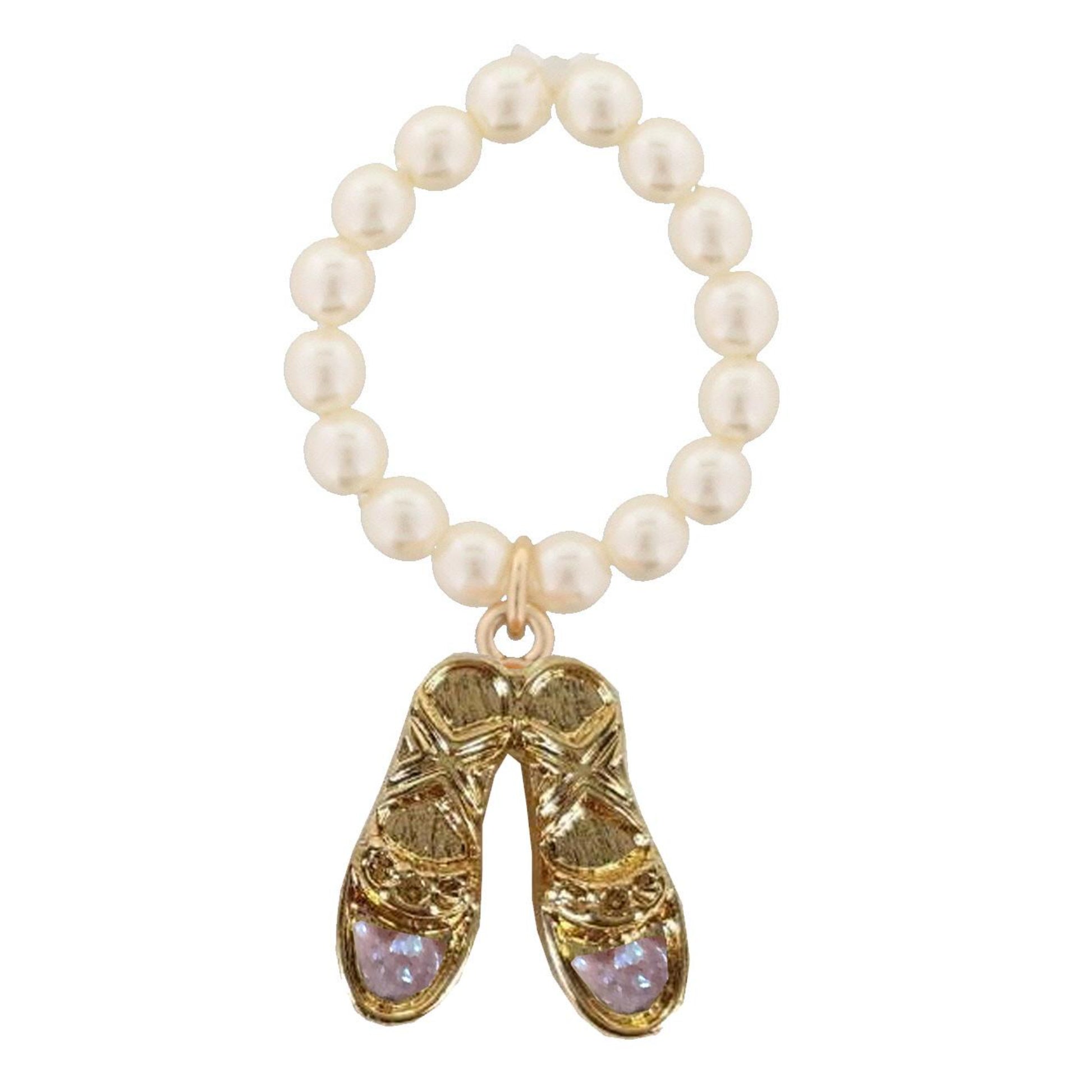 Kids Pearl Stretch Ring with Purple Ballet Slippers Druzy