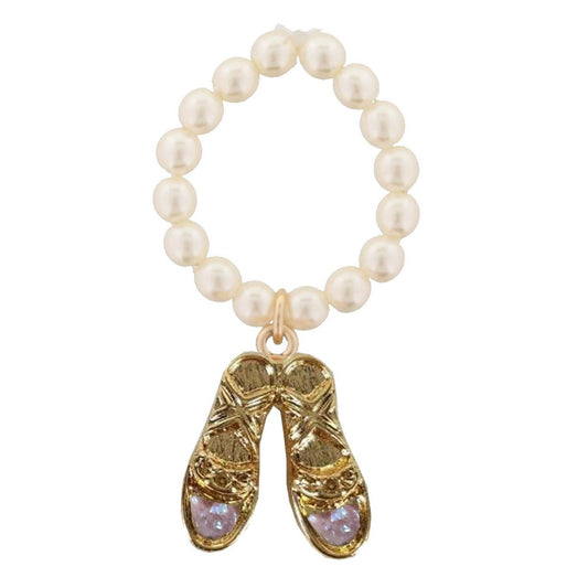 Kids Pearl Stretch Ring with Purple Ballet Slippers Druzy