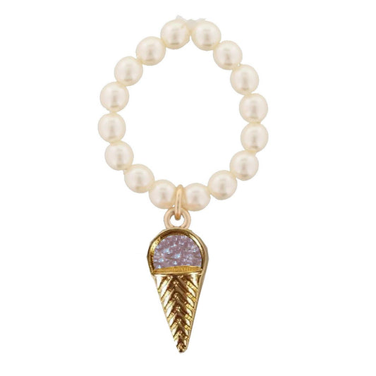Kids Pearl Stretch Ring with Purple IceCream Druzy