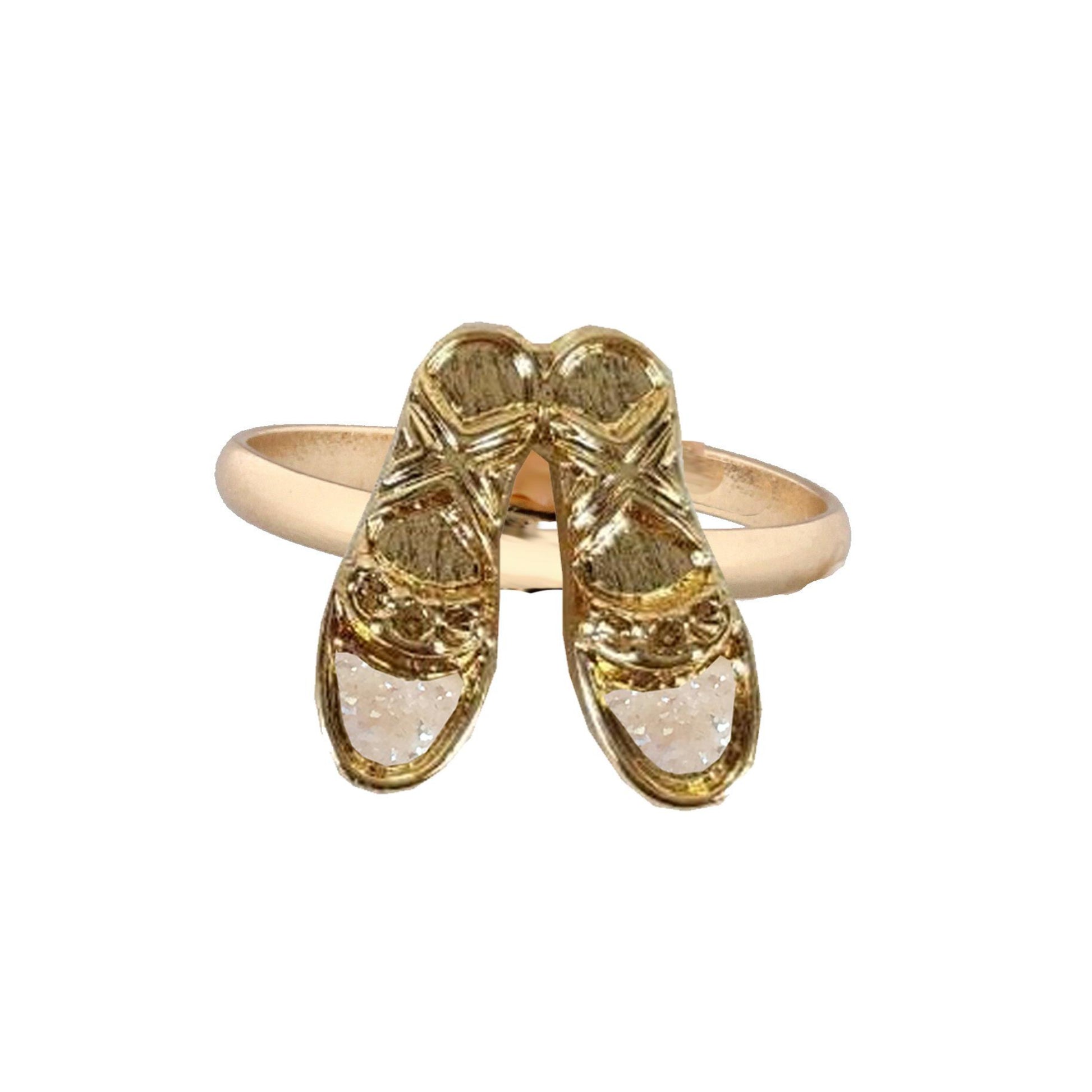 Kids Gold Ring with White Ballet Slippers Druzy