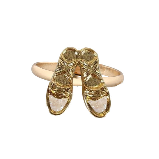 Kids Gold Ring with White Ballet Slippers Druzy