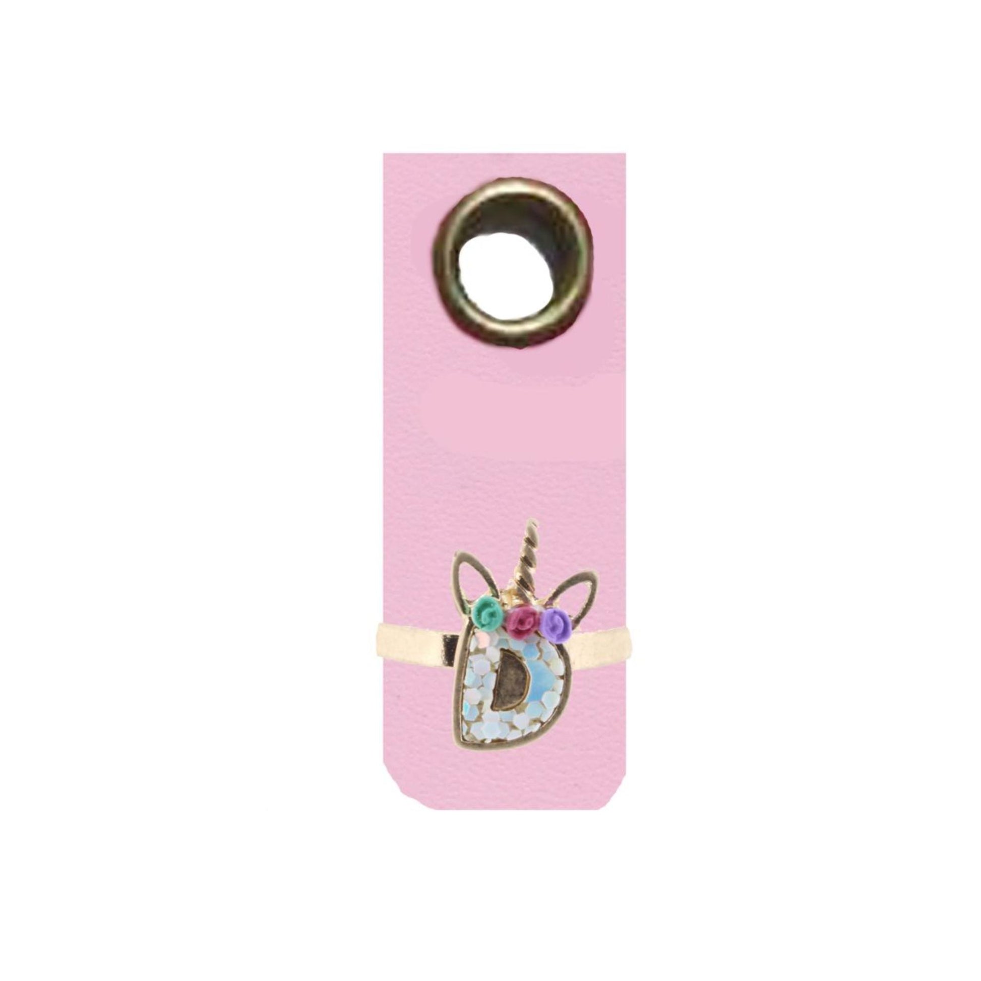 Kids Unicorn AB White Glitter Initial Ring, "D"
