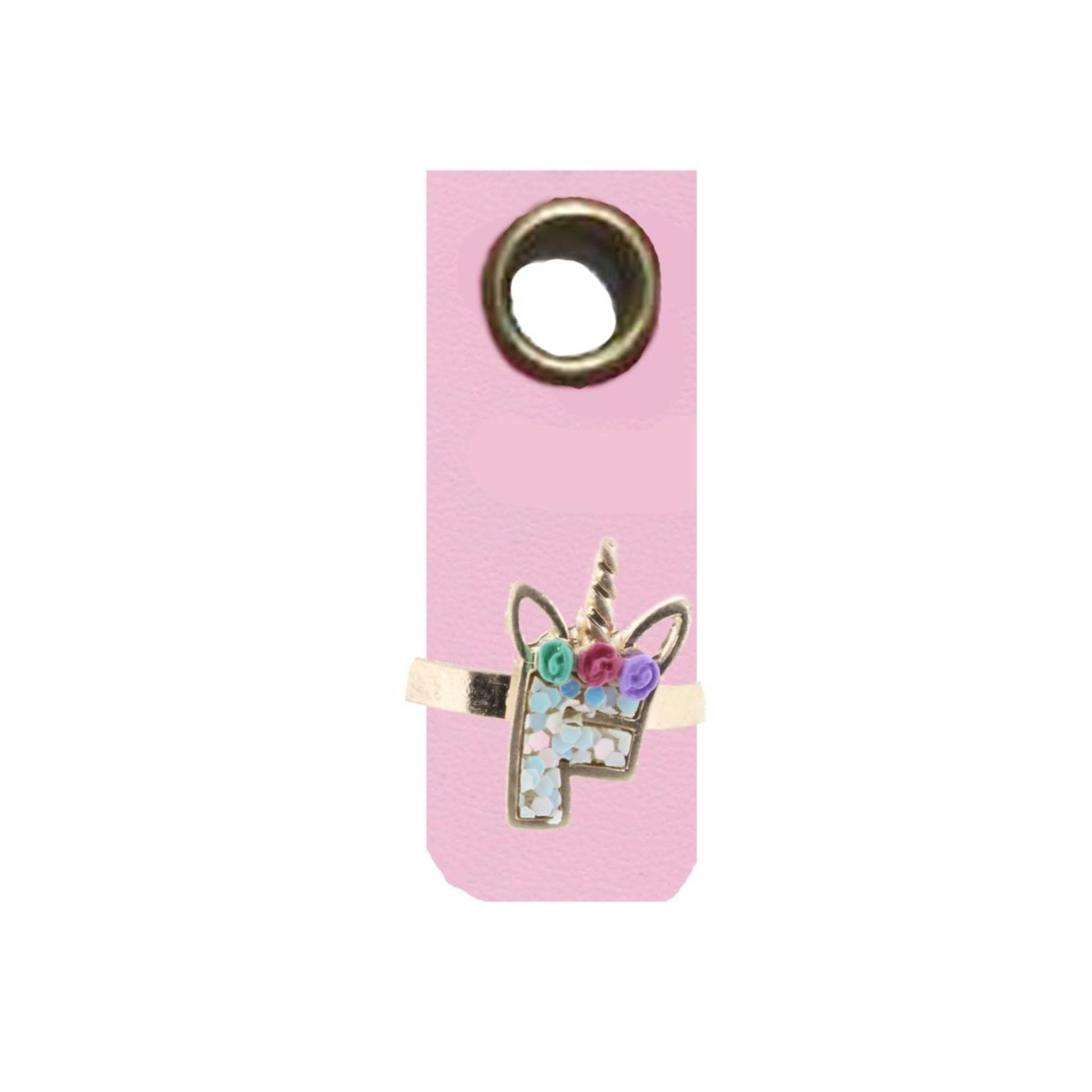 Kids Unicorn AB White Glitter Initial Ring, "F"
