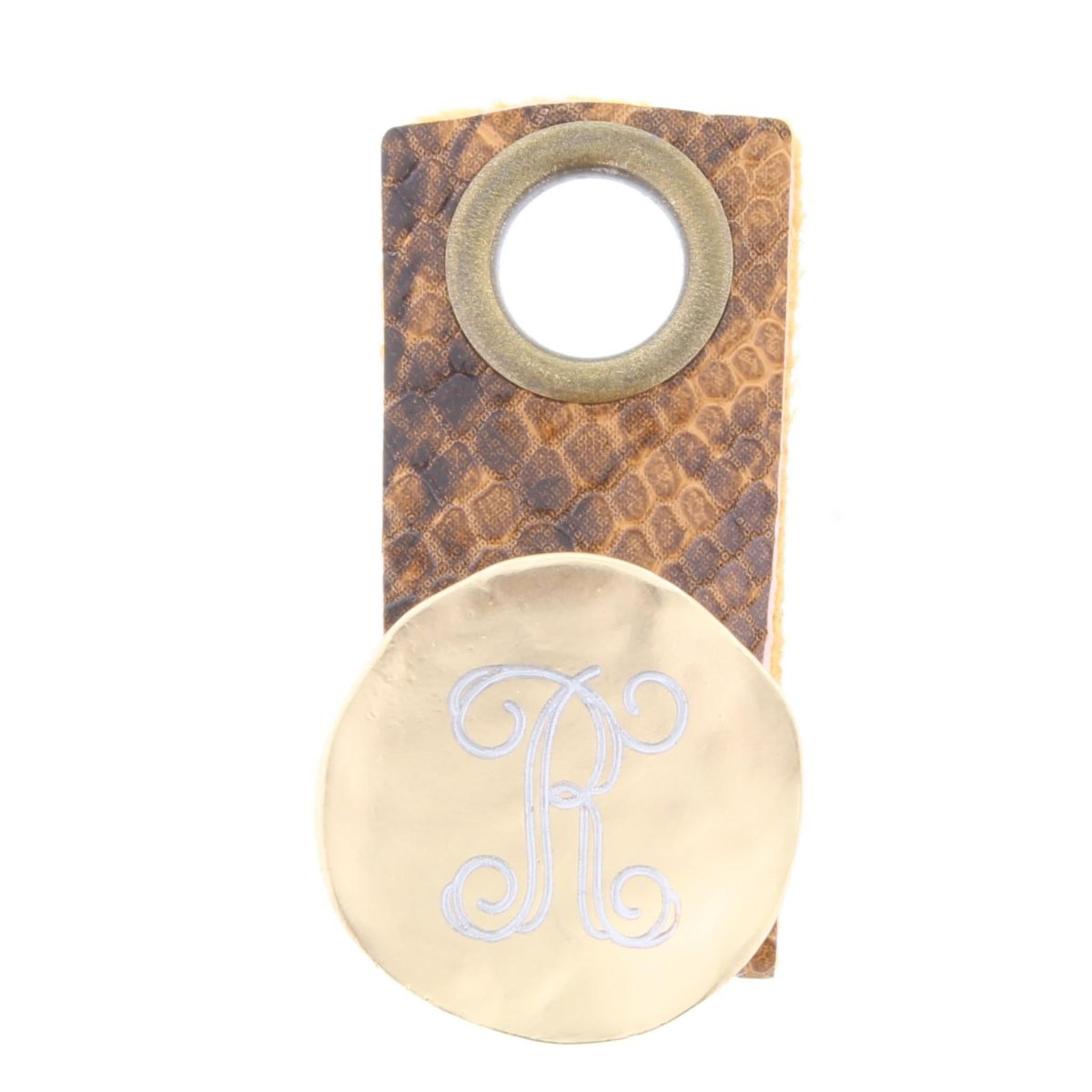 "R" Engraved Initial Gold Disk Adjustable Ring