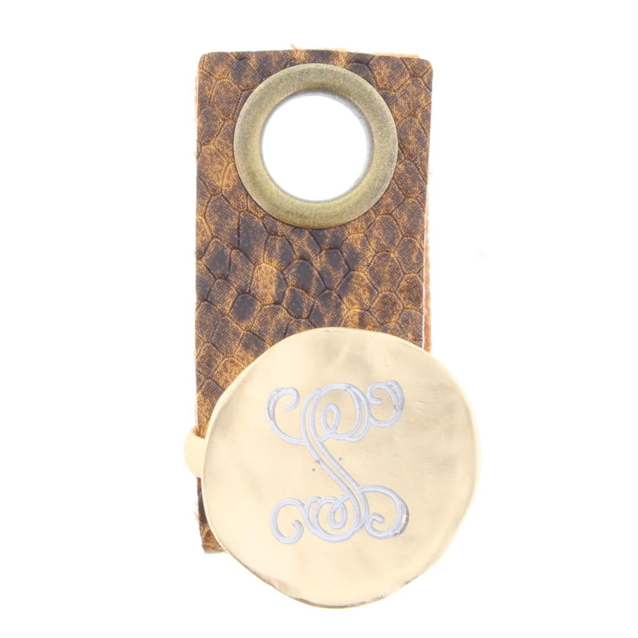 "S" Engraved Initial Gold Disk Adjustable Ring