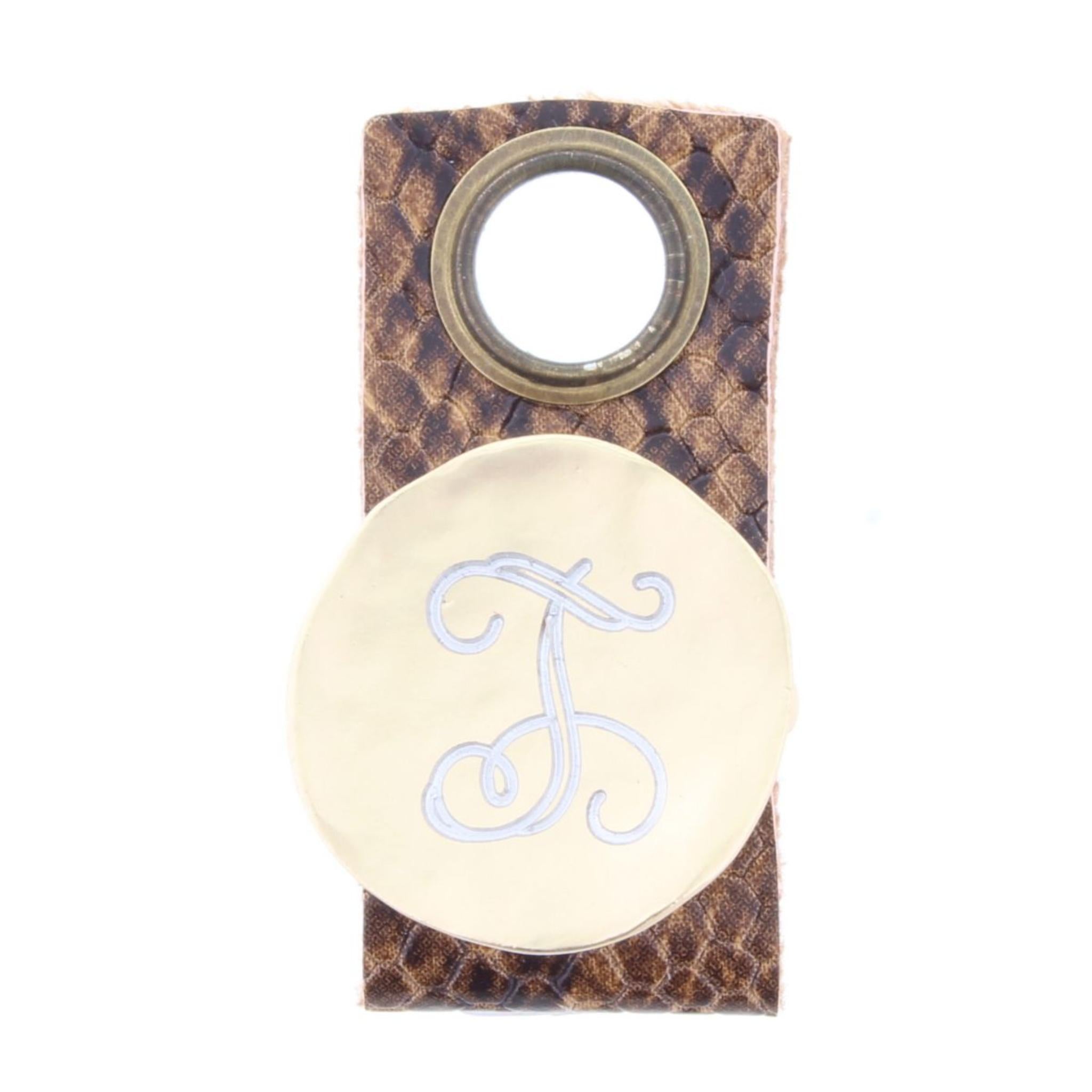 "T" Engraved Initial Gold Disk Adjustable Ring