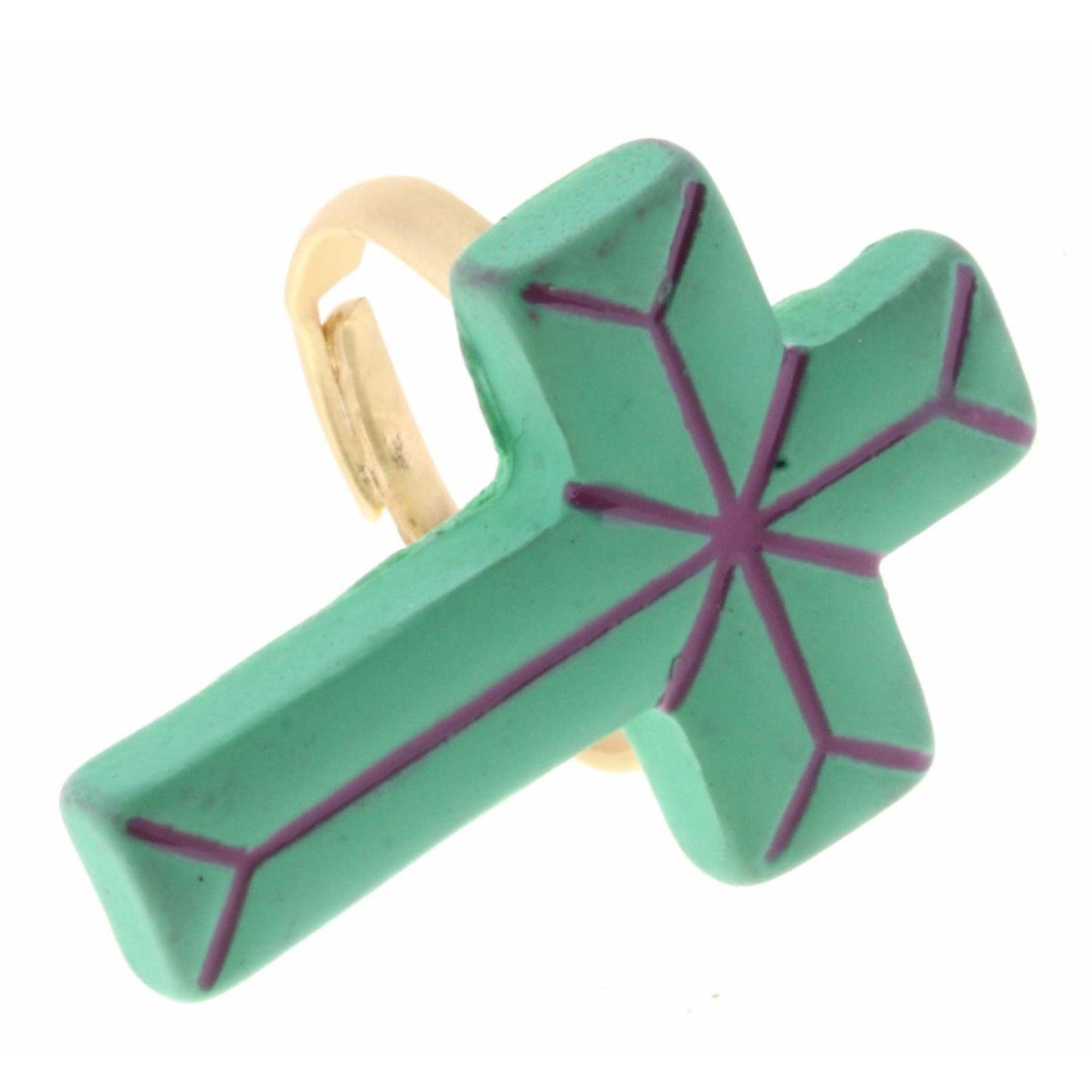 Kids Polymer Mint Cross Adjustable Ring