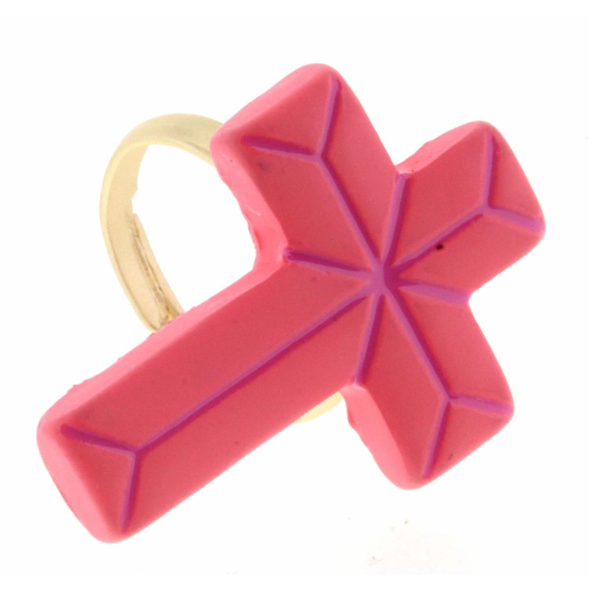 Kids Polymer Pink Cross Adjustable Ring