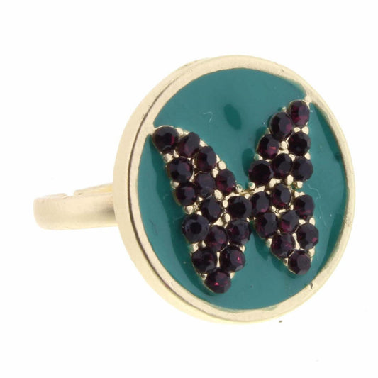 Kids Crystal Butterfly on Teal Enamel Circle Ring