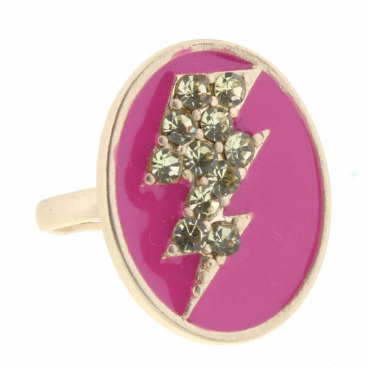 Kids Crystal Lightning Bolt on Pink Enamel Oval Ring