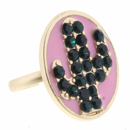 Kids Crystal Cactus on Pink Enamel Oval Ring