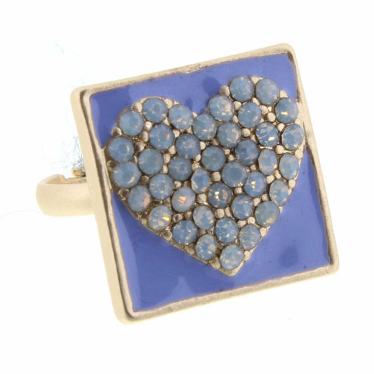 Kids Crystal Heart on Lavender Enamel Square Ring