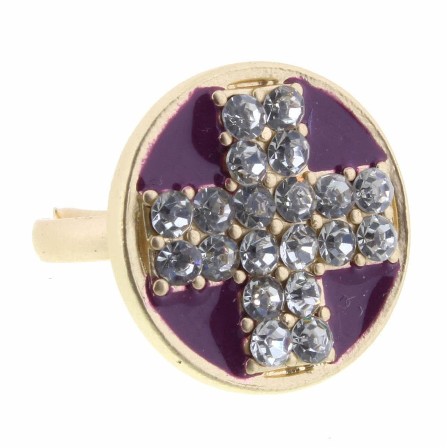 Kids Crystal Cross on Purple Enamel Circle Ring