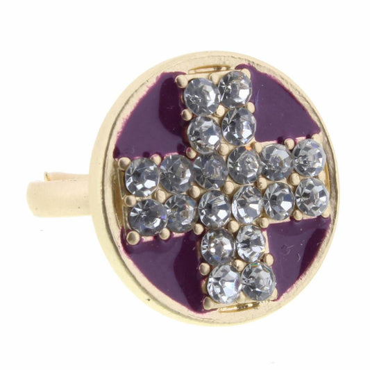 Kids Crystal Cross on Purple Enamel Circle Ring