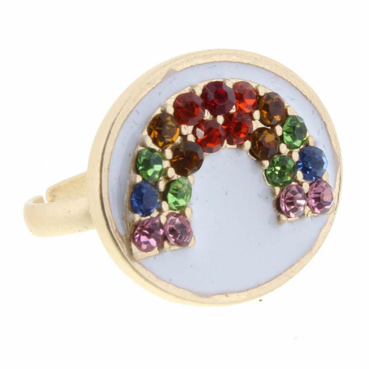 Kids Crystal Rainbow on White Enamel Circle Ring