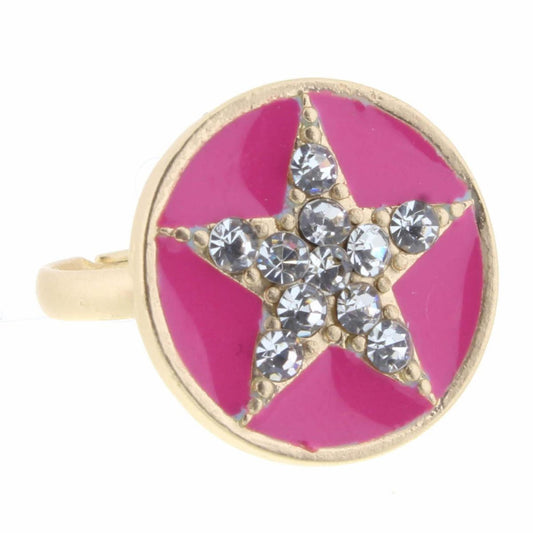 Kids Crystal Star on Pink Enamel Circle Ring