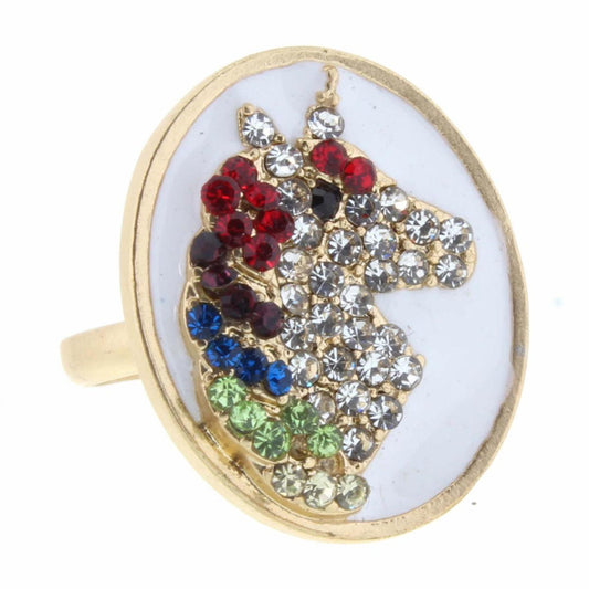 Kids Crystal Unicorn on White Enamel Oval Ring
