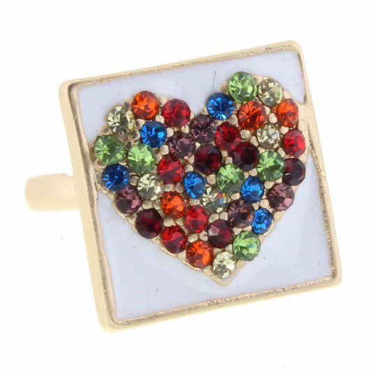 Kids Crystal Heart on White Enamel Square Ring