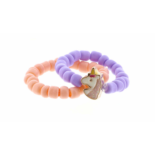 Kids Set of 2, Lavender Seed Bead with Unicorn, Solid Peach Ring