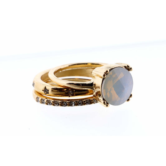 Set of 3, Opal Circle and Clear Crystal & Gold Bands Ring