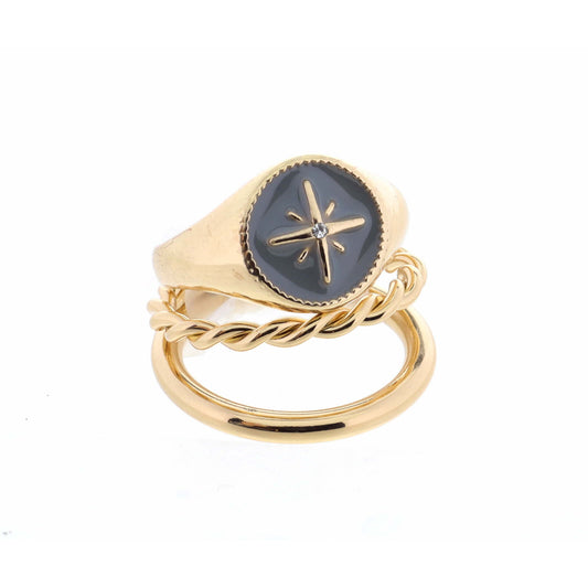 Stack of 2, Starburst on Grey Circle & Two Layer Gold Ring