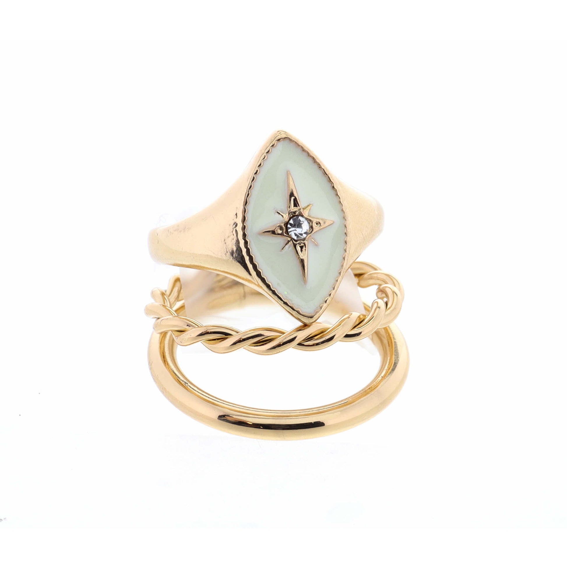Stack of 2, Starburst on Ivory Marquise & Two Layer Gold Ring