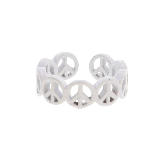 Kids White Metal Peace Signs Ring